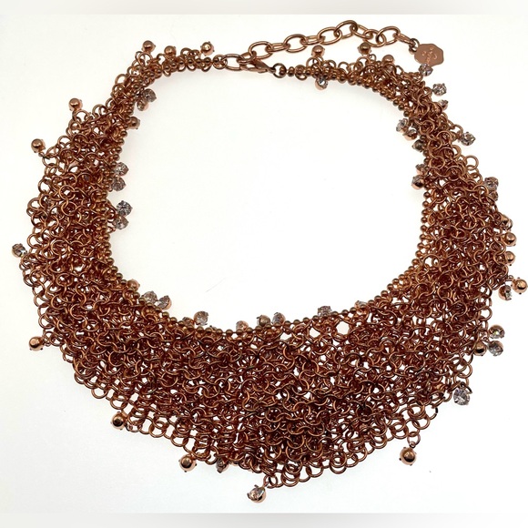 Outstanding Signed Graziano Gold Tone Cubic Zirconia Crystal Bib Necklace - Picture 12 of 12